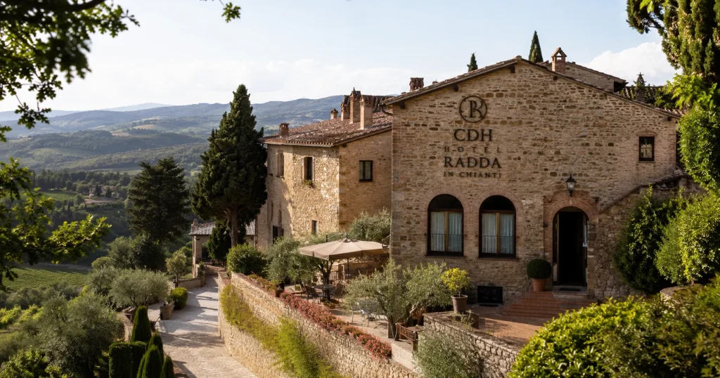 CDH Hotel Radda in Chianti exterior surrounded by Tuscany countryside