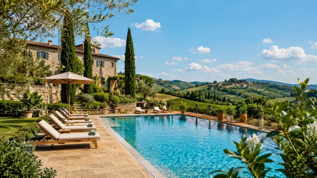 CDH Hotel Radda outdoor swimming pool in Tuscany countryside