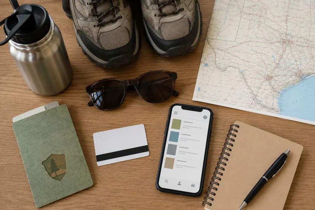 Library card, park pass and Texas trip-planning essentials