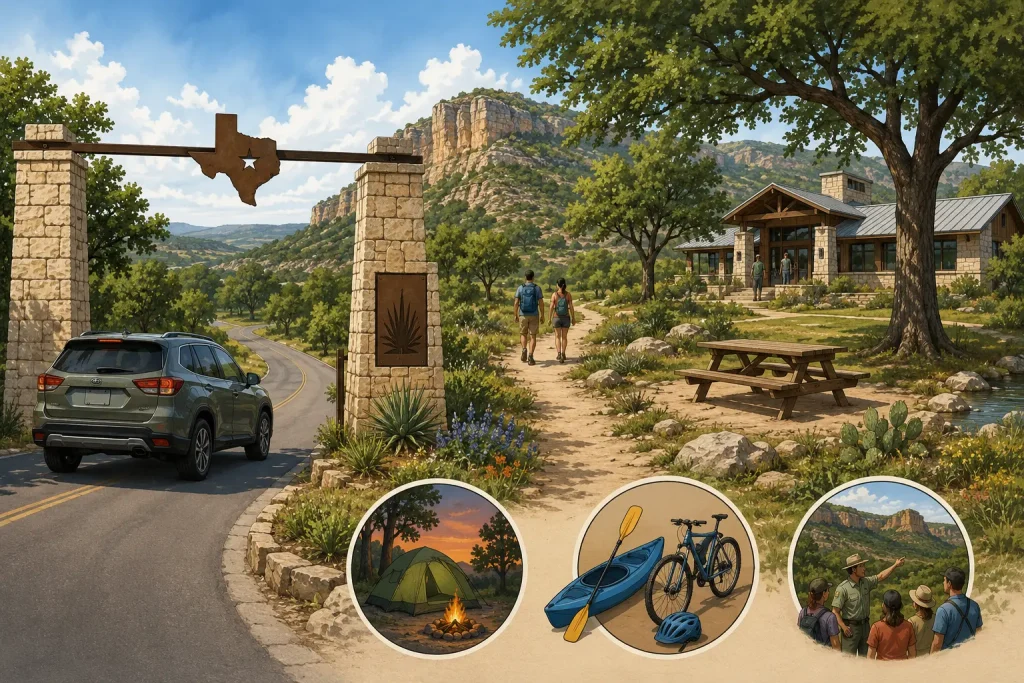 Texas park pass coverage for entry, hiking and picnic areas