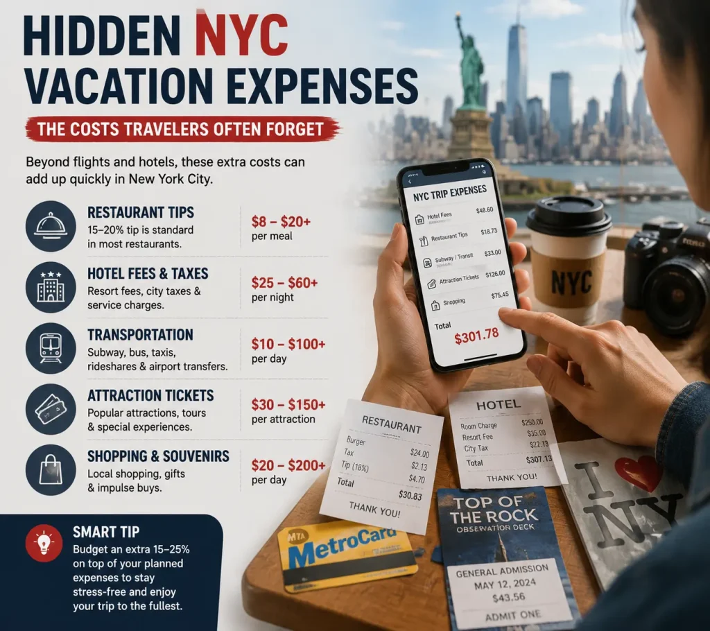 Hidden expenses travelers should consider when calculating New York trip cost