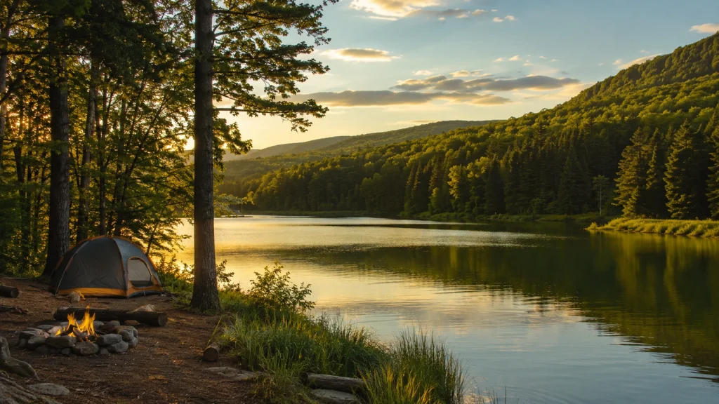Allegany State Park lake and forest scenery for a weekend camping trip