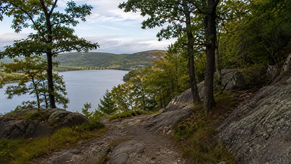 Harriman State Park forest, lake and hiking scenery near NYC