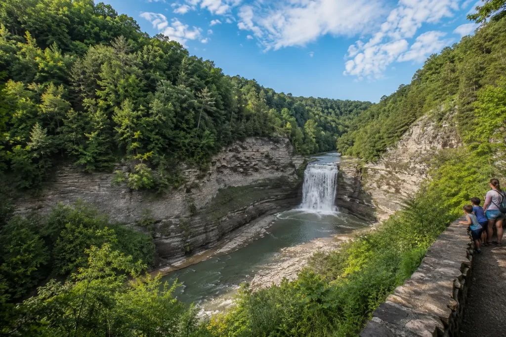 Letchworth State Park gorge and waterfall in New York
