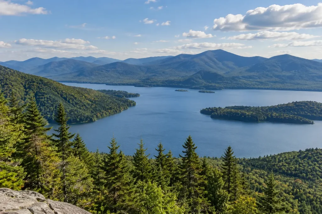 Adirondack Mountains and peaceful lake in northern New York