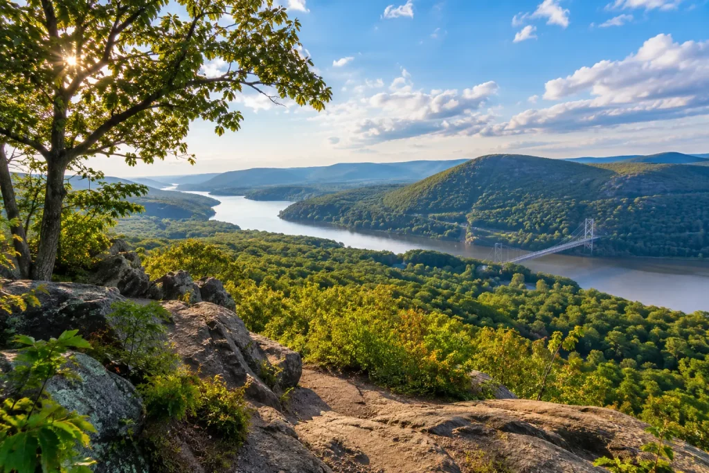 Scenic mountain and river view in the Hudson Valley near Bear Mountain State Park