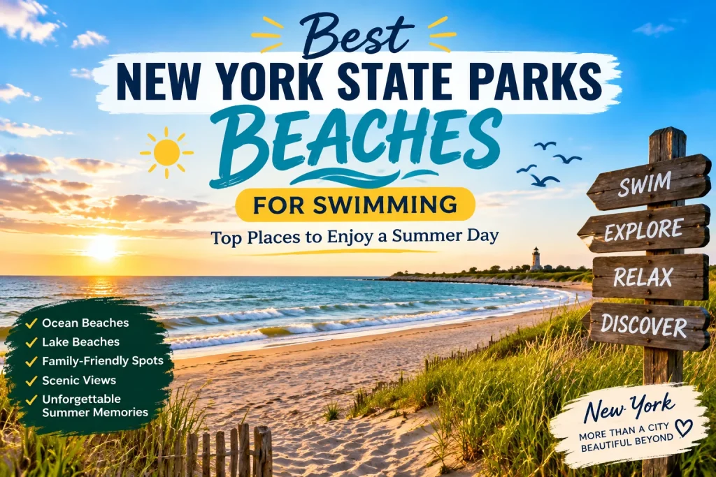 Best New York State Parks Beaches for Swimming with scenic ocean shoreline and summer beach views