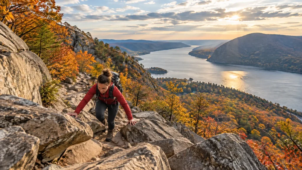 Breakneck Ridge Trail in Hudson Valley with Hudson River hiking views