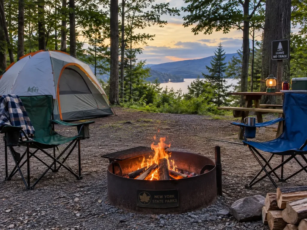 Safe campfire setup at New York State Parks campsite
