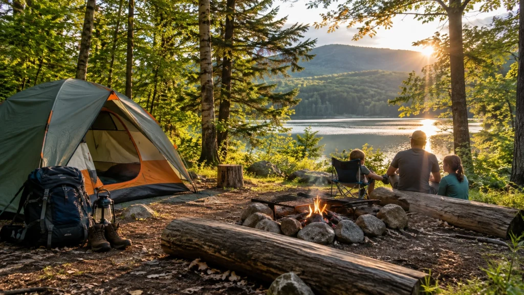 Summer camping experience in New York State Parks surrounded by forest