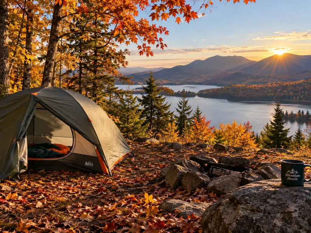 Fall camping experience in New York State Parks with colorful trees