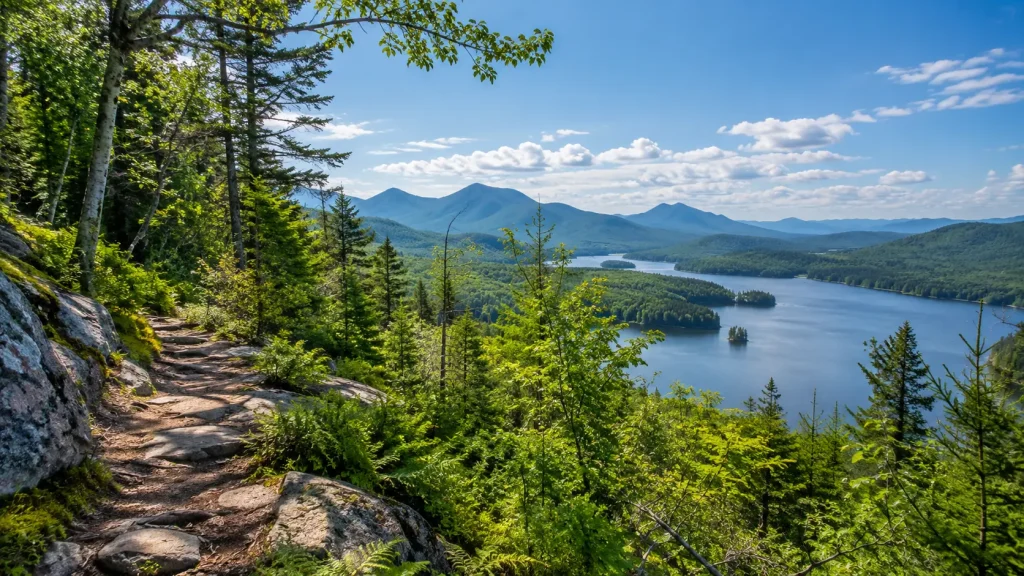 New York State Parks hiking landscape with forests, mountains, and scenic trails